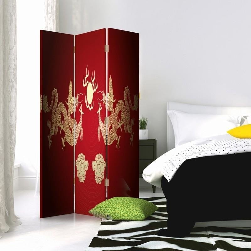 Room divider Double-sided rotatable, Red Dragons