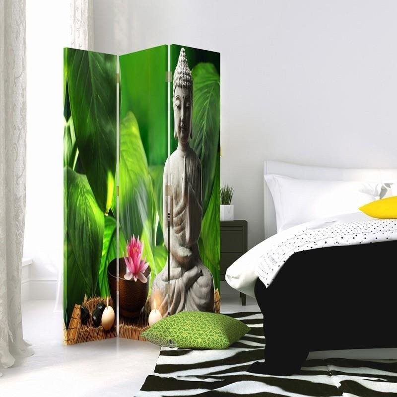 Room divider Double-sided rotatable, Buddha on a background of leaves