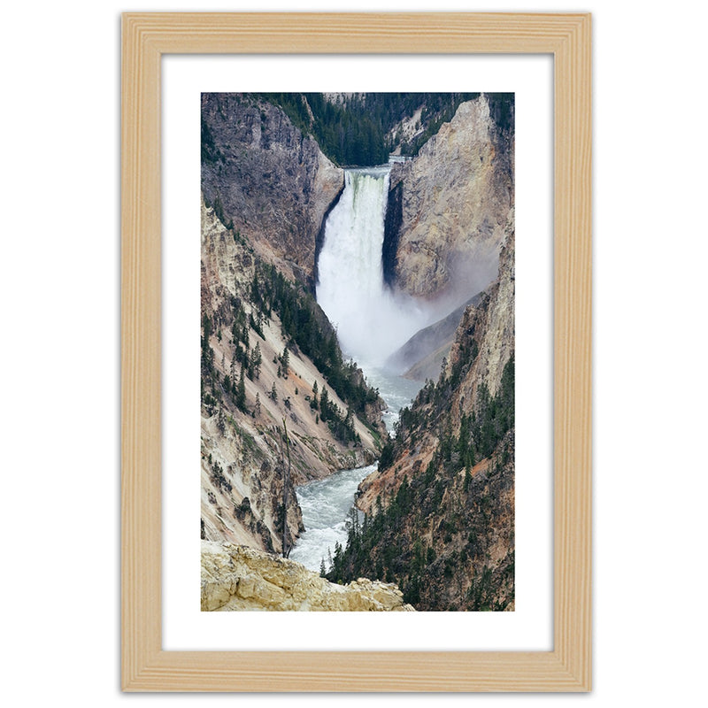 Picture in natural frame, Great waterfall in the mountains