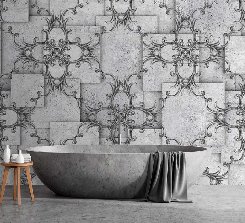 Wallpaper, Oriental pattern on a grey background
