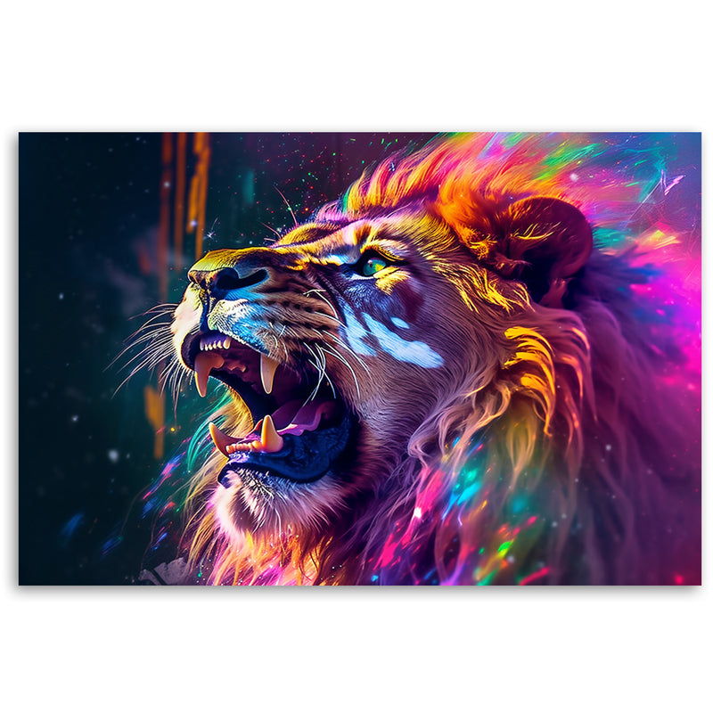 Canvas print, Lion Roar Neon Abstraction