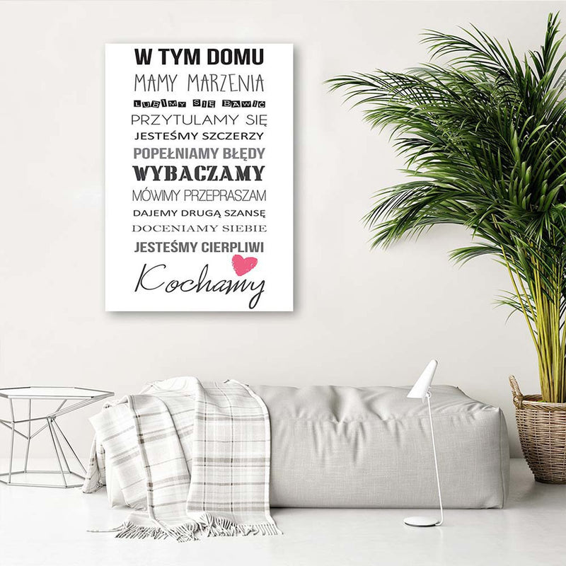 Canvas print, In this house typography