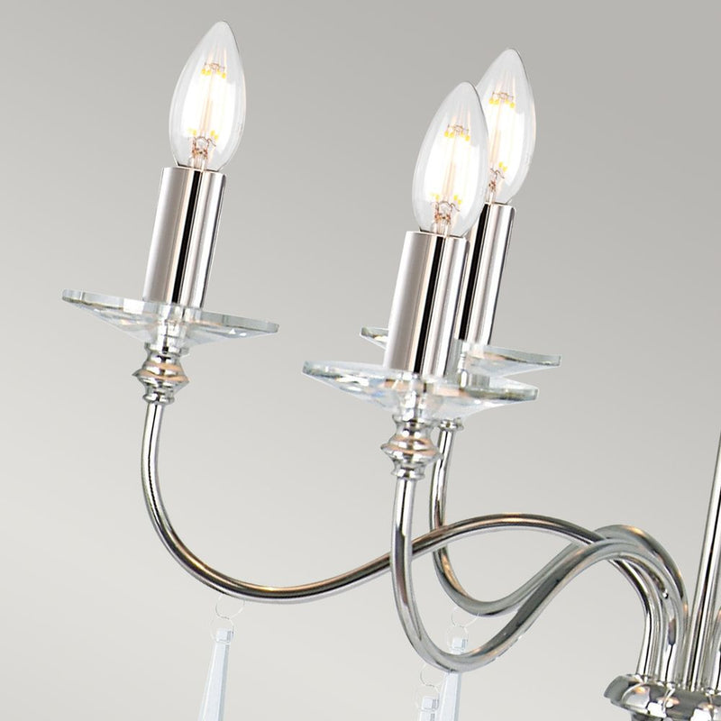 Chandelier Elstead Lighting (FP6-POL-NICKEL) Finsbury Park steel, glass droplets E14 6 bulbs