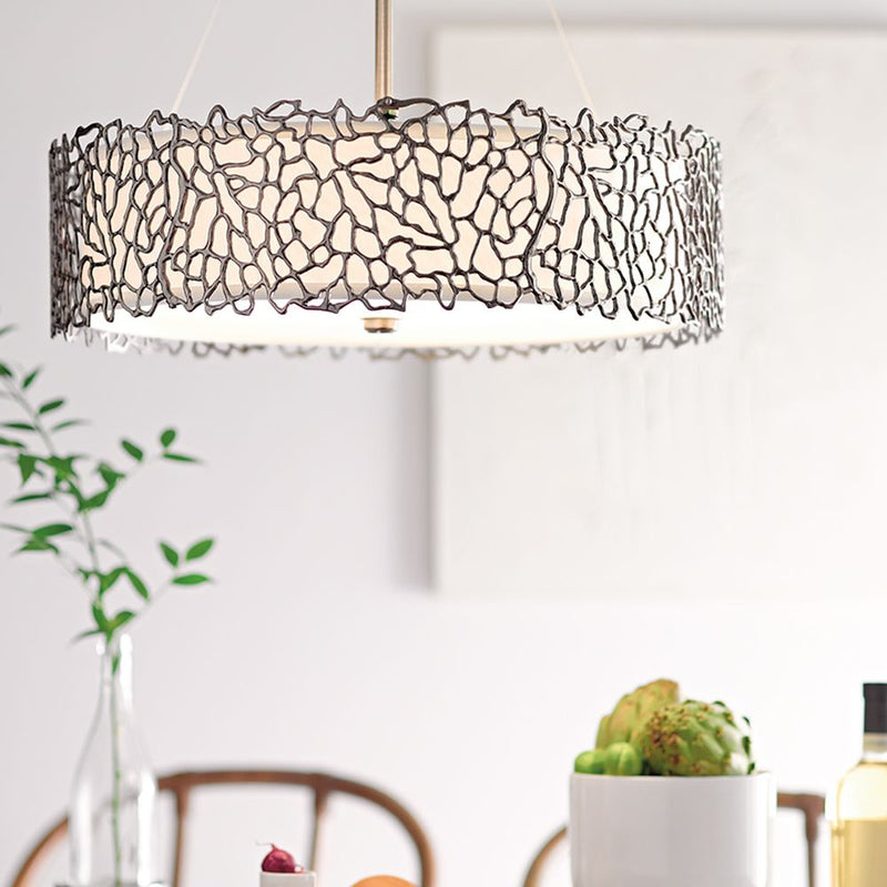 Pendant lamp Kichler (KL-SILVER-CORAL-P-A) Silver Coral metal, linen, etched glass E27 3 bulbs