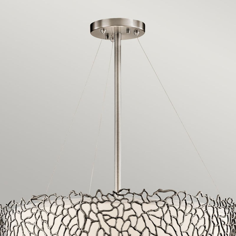Pendant lamp Kichler (KL-SILVER-CORAL-P-B) Silver Coral metal, linen, etched glass E27 4 bulbs
