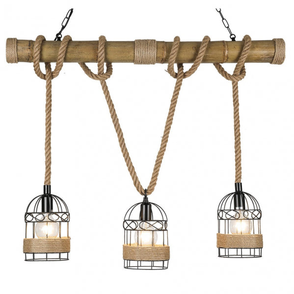 SOGA chandelier 3xE27 rope / bamboo black