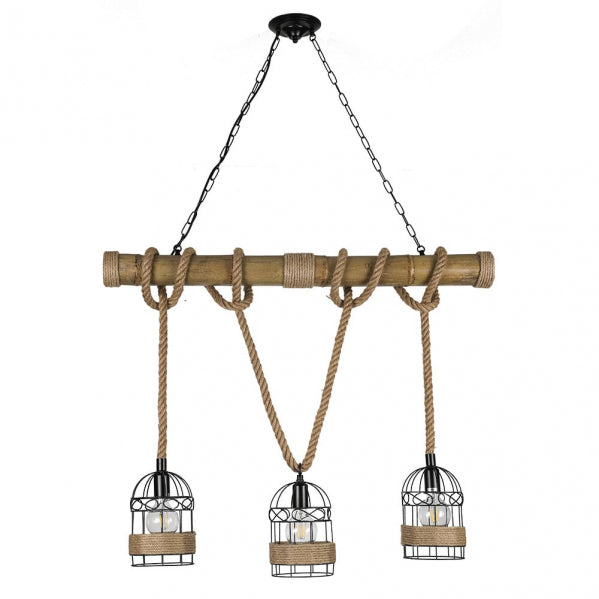 SOGA chandelier 3xE27 rope / bamboo black