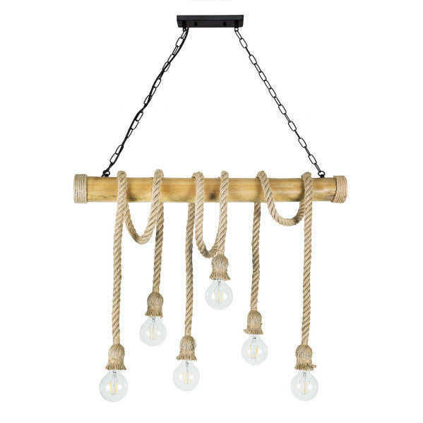 SOGA chandelier 6xE27 rope / bamboo black