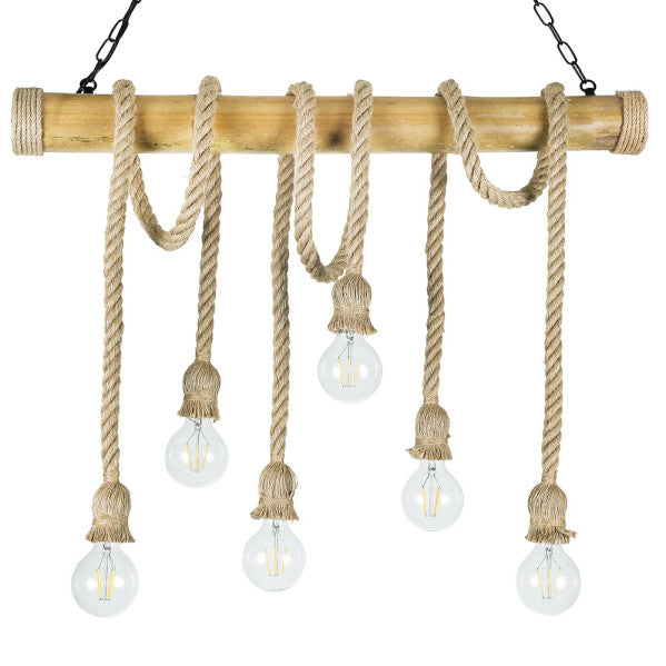 SOGA chandelier 6xE27 rope / bamboo black