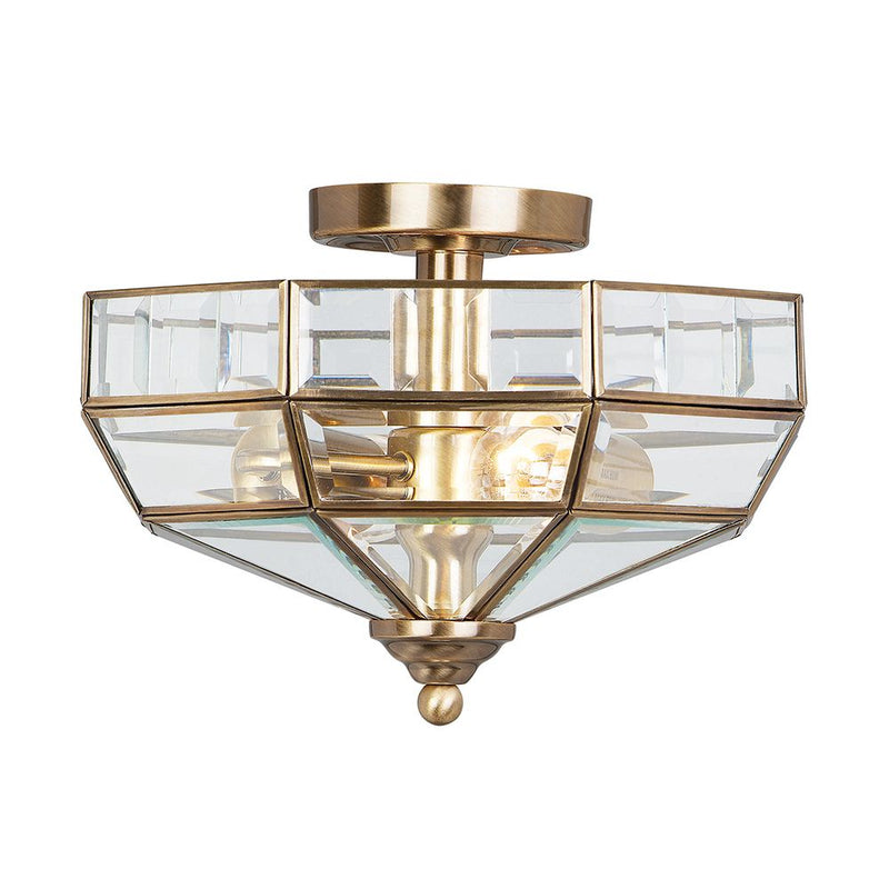 Flush mount Elstead Lighting (OLD-PARK-AB) Old Park solid brass, glass E27 2 bulbs