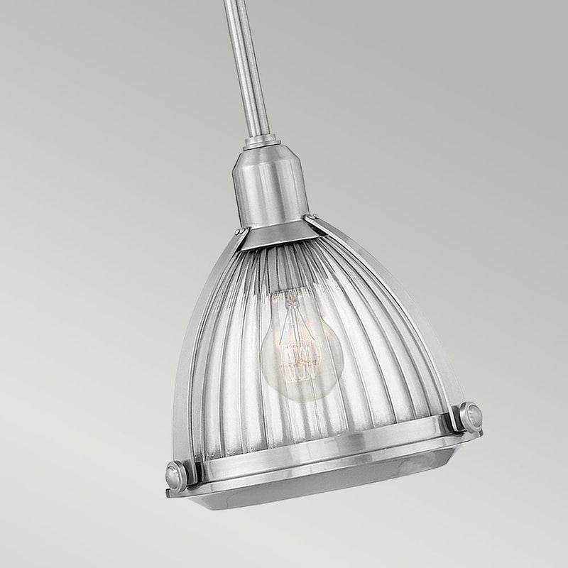 Pendant lamp Hinkley (QN-ELROY-BN) Elroy steel, clear ribbed glass E27