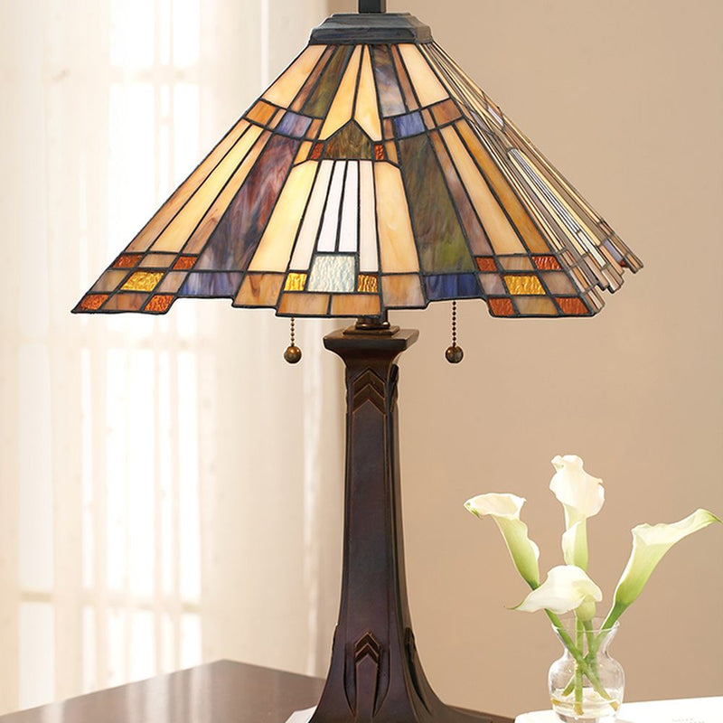 Table lamp Quoizel (QZ-INGLENOOK-TL) Inglenook tiffany glass, metal E27 2 bulbs
