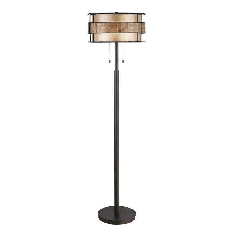 Floor lamp Quoizel (QZ-LAGUNA-FL-A) Laguna metal, taupe mica glass, tile stripe E27 2 bulbs