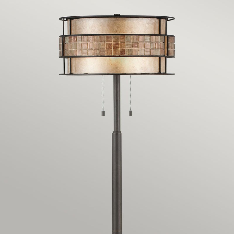 Floor lamp Quoizel (QZ-LAGUNA-FL-A) Laguna metal, taupe mica glass, tile stripe E27 2 bulbs
